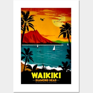 Waikiki Hawaii Diamond Head Tourism Advertising Print Posters and Art